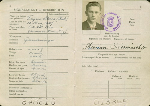 Passport issued to Marian Siemiaszko. Canadian Museum of Immigration at Pier 21 (DI2013.1563.1a).