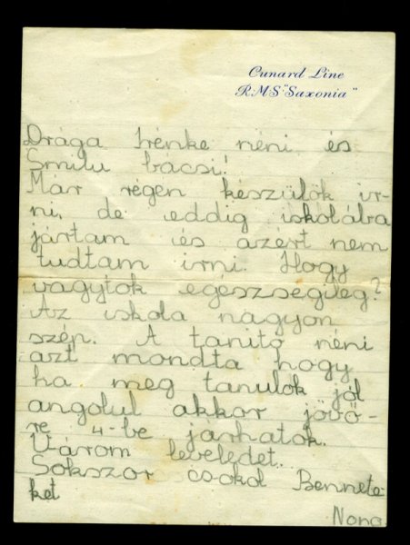 Naomi Eisenberger letter, 1957. Origins unknown.