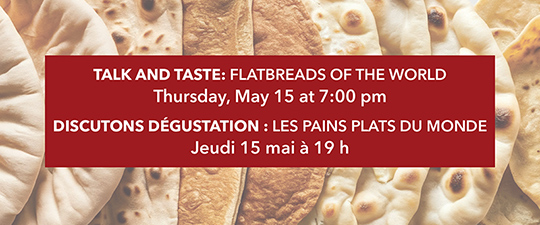Event information on a background of a variety of pitas.