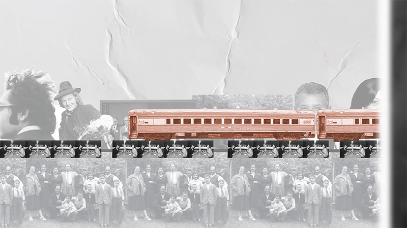 Image resembling a wrinkled piece of paper with a train on it.