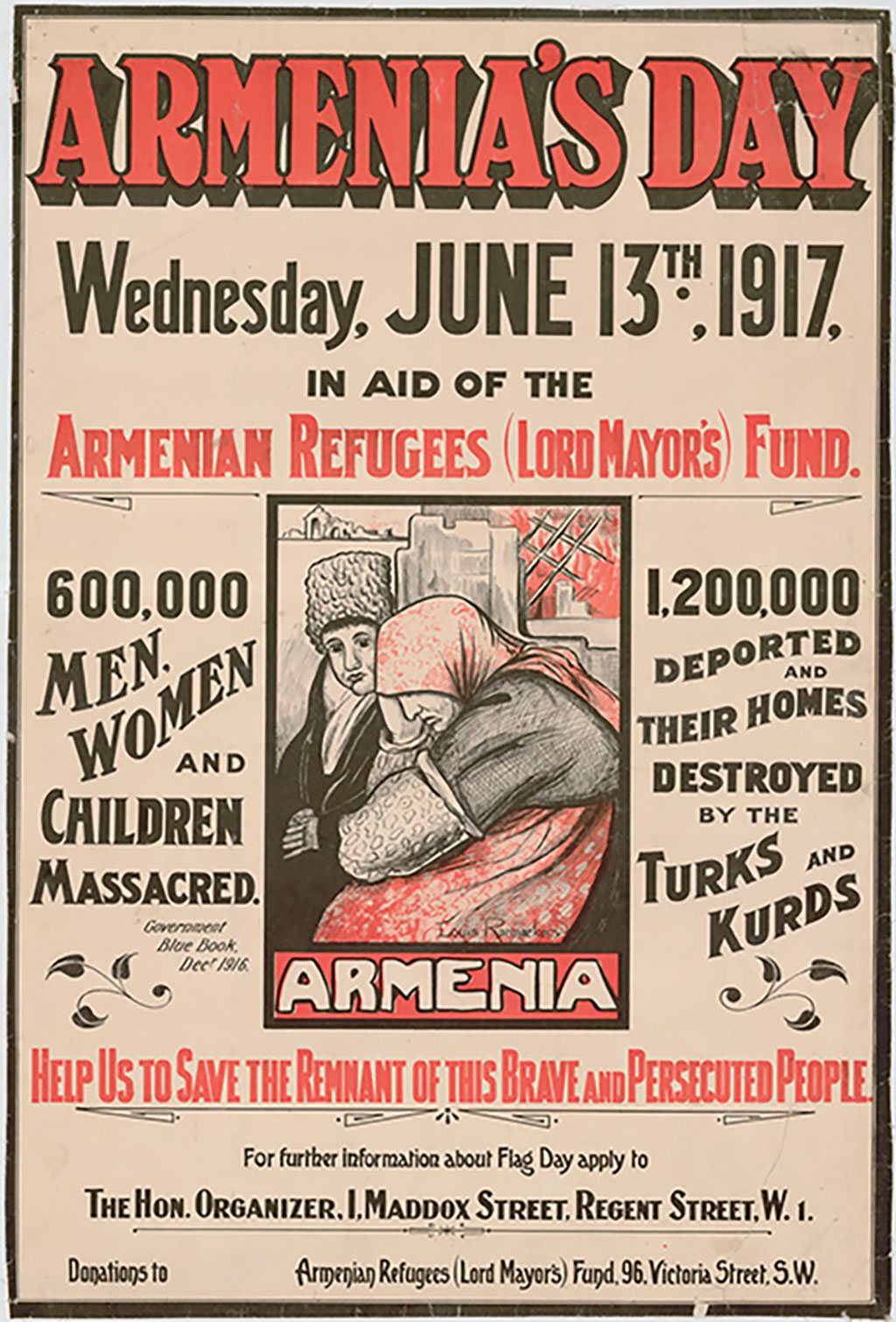A poster showing Armenians Day celebration date and time, there is a drawing of two ladies.