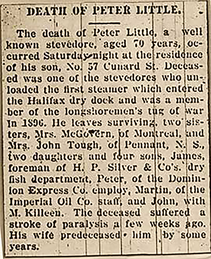 Old faded newspaper obituary clipping.