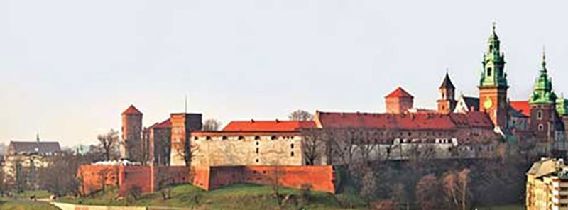 Castle and ramparts seen in the distance.