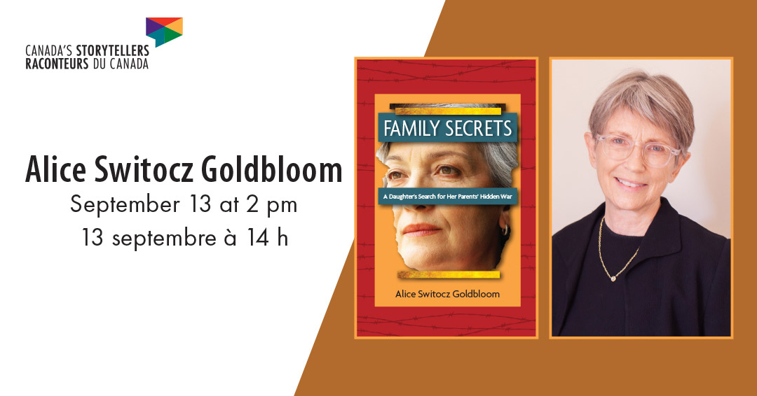 Event information beside a photograph of a woman with short hair wearing a black jacket and a book cover.