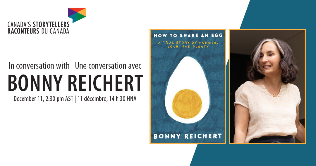 Event information beside the book cover for How to Share an Egg and a photograph of the author, Bonny Reichert.