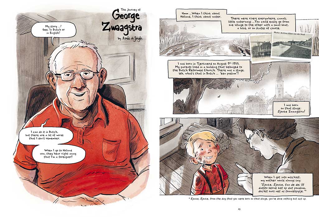 Artist rendering of a comic book featuring George Zwaagstra.