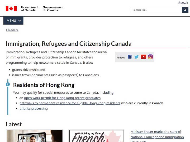 Immigration, Refugees and Citizenship Canada Home Page.