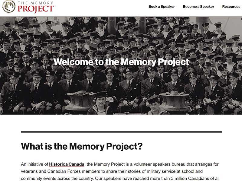 The Memory Project homepage.