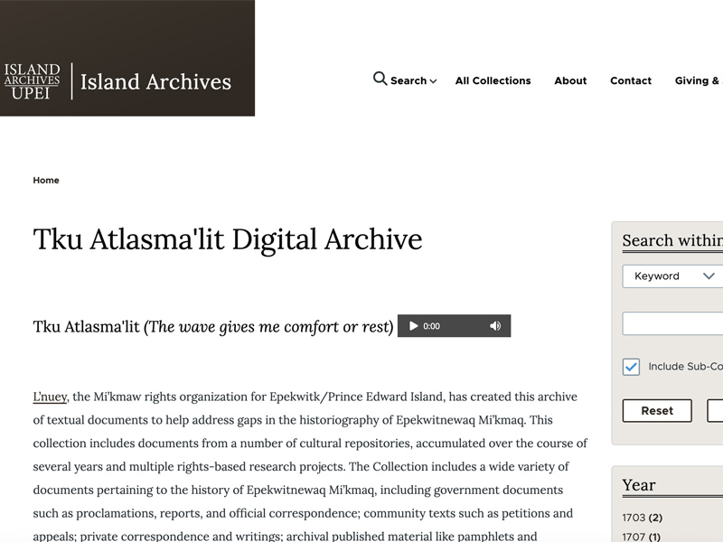 Tku Atlasma'lit Digital Archive home page.