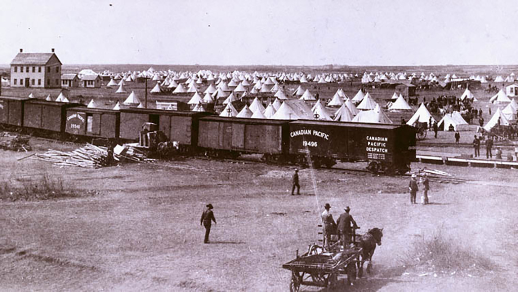 An old work camp for Canadian Pacific with hundreds of tents visible.
