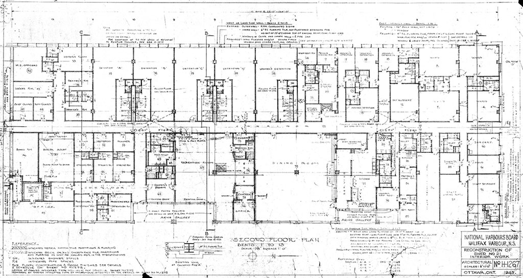 An archival architectural plan of immigration quarters.