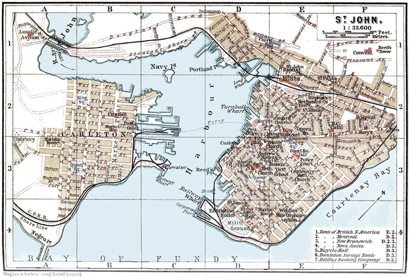 Map from 1894 of the harbour and surrounding city of Saint John.