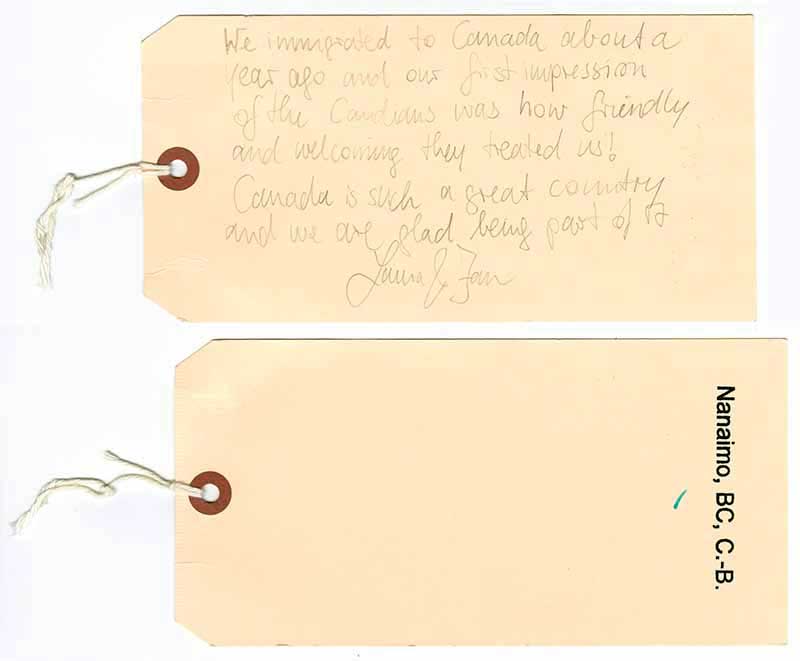 Brown Tag paper with beautiful handwriting in pencil.