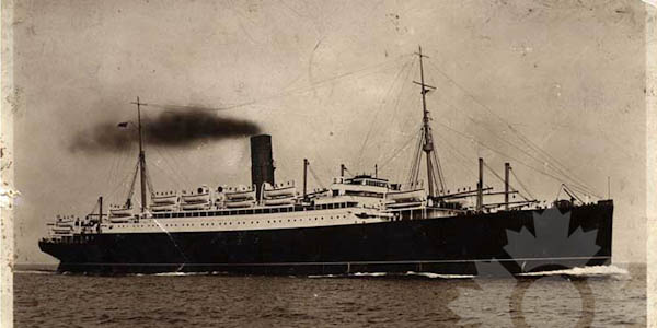 Black and white image of a ship.