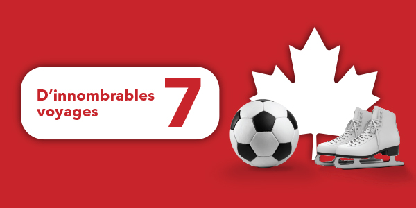 A maple leaf with skates and a soccer ball.