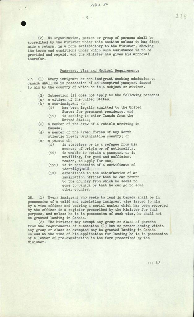 Immigration Regulations, Order-in-Council PC 1962-86, 1962 | Canadian ...