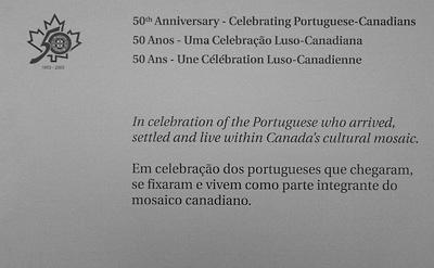 50th Anniversary - Celebrating Portuguese - Canadians plaque