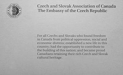 Czech and Slovak Association of Canada  The Embassy of the Czech Republic plaque