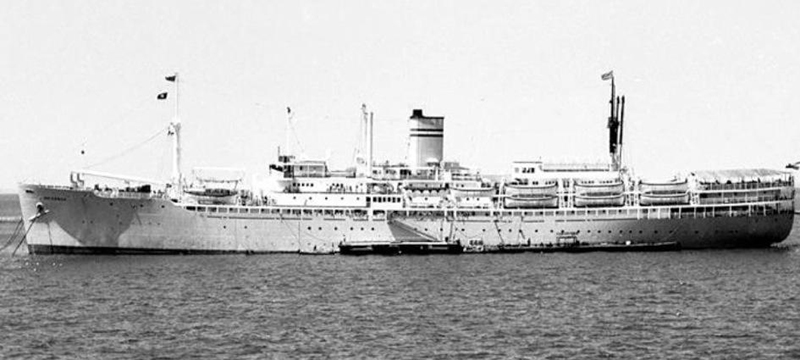 Black & white photo of a ship.