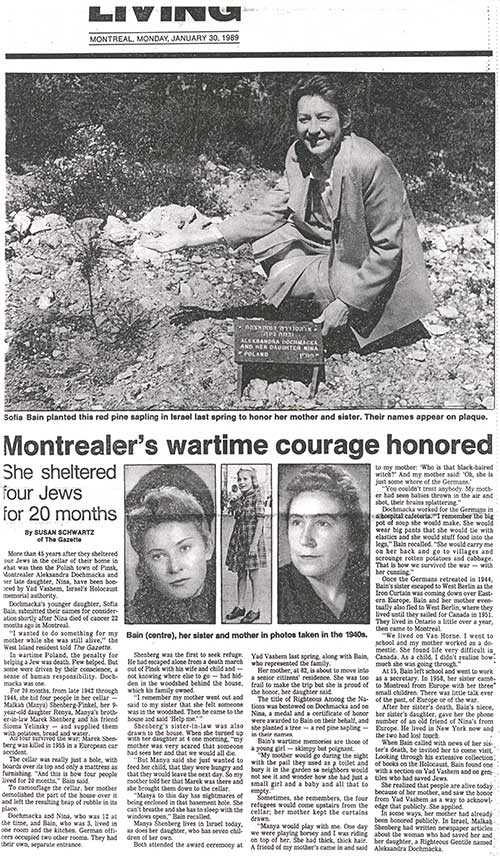 Newspaper clipping titled: Montrealer's wartime courage honored.