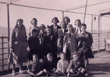 Several young boys and girls on deck of the Bayano.