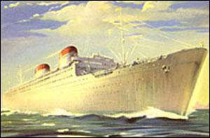 Artist rendering of a ship moving through water.