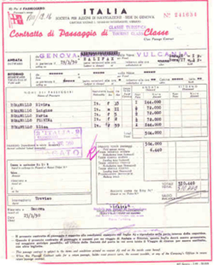 Old travel document with Italian writing and amounts showing.
