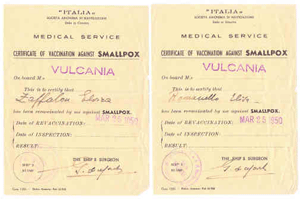 Two yellowed copies of medical document reading Certificate of Vaccination Against Smallpox.