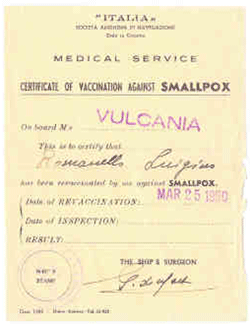 Close up of smallpox vaccination certificate.