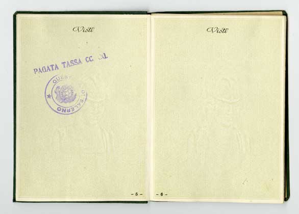 Fifth and sixth page of passport with stamps.