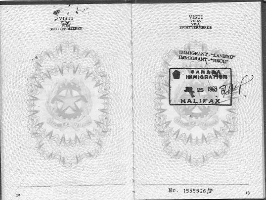 Old passport page with immigration stamps on it.