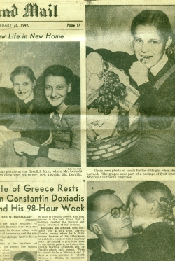 Faded newspaper article depicting Ausma and her sister as young girls.