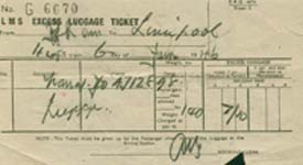 An aged document reading Excess Luggage Ticket-Liverpool.