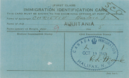 First Class Immigration Identification Card, coloured blue.