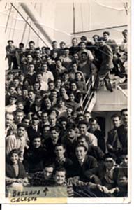 Large group of young men on board the ship Nea Hellas.