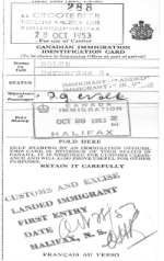 Canadian Identification Immigration Card of Bernardus.