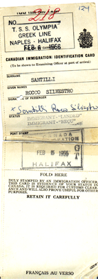 Canadian Immigration Identification Card of Rocco Santilli.