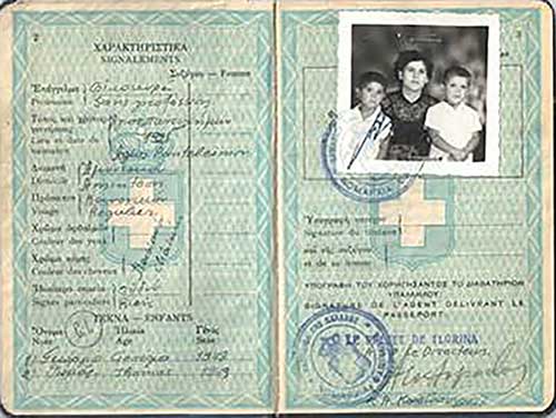 Passport showing photo page with a woman and two children.