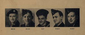 Individual portraits of five young men wearing military caps.