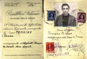 Italian passport with photo of young Bruno.