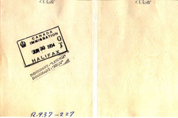 Passport page showing Canadian Immigration stamp at Halifax.