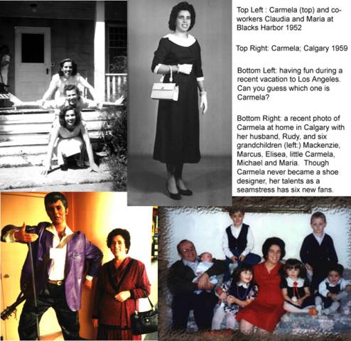 A collage of photos of Carmela at various ages, with family members.
