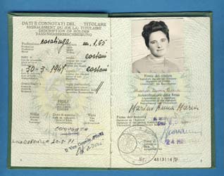 Passport photo page of Anna Maria Marini.