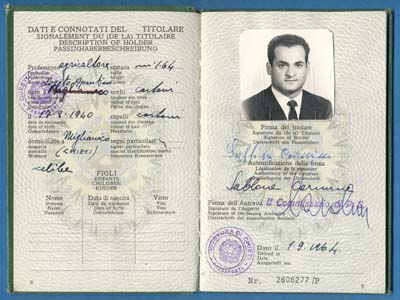 Passport photo page of Carmine Sablone.