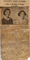 Old, yellowed newspaper clipping about Catherine and Anne as evacuee children.