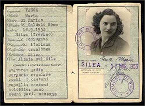 Photo page of old passport of Maria Cescato.