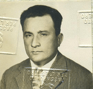 Passport photo of Pompilio, with stamp markings.