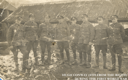 Old cracked photograph of Hugh and fellow soldiers during the First World War.