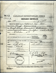 Old document titled Canadian Expeditionary Force Discharge Certificate.