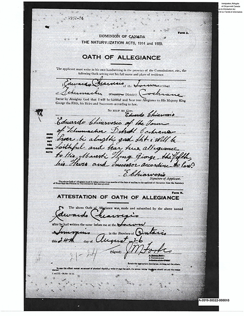 Old document of oath of allegiance.